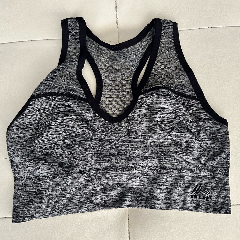 RBX Black and Gray Racerback Sports Bra with Mesh Panels